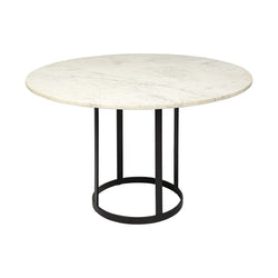 48 Round White Marble Top With Black Metal Base Dining Table