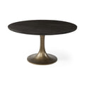 54 Round Brown Solid Wood Top With Gold Metal Base Dining Table