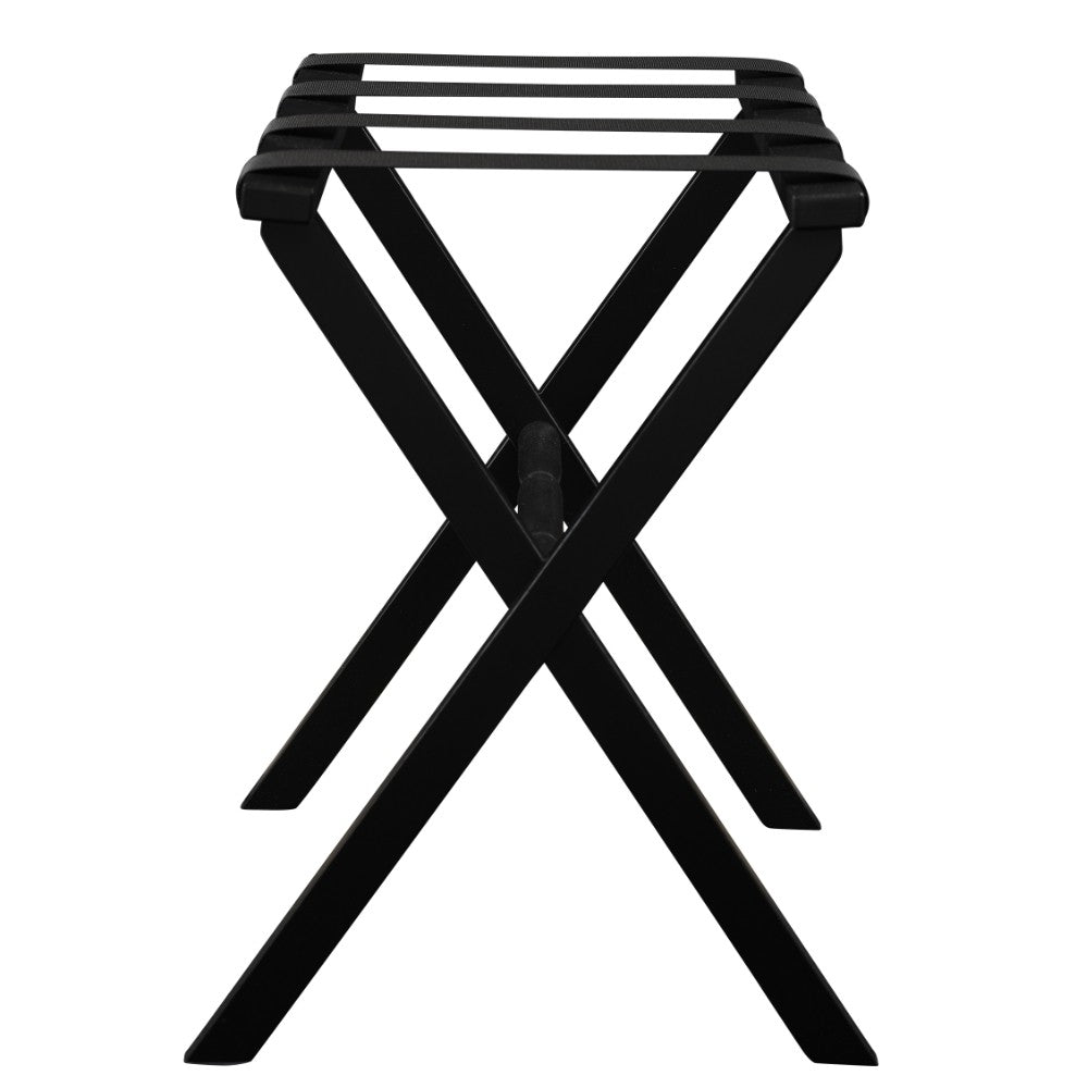 HomeRoots Hotel Black Finish Wood Folding Luggage Rack with Black Straps