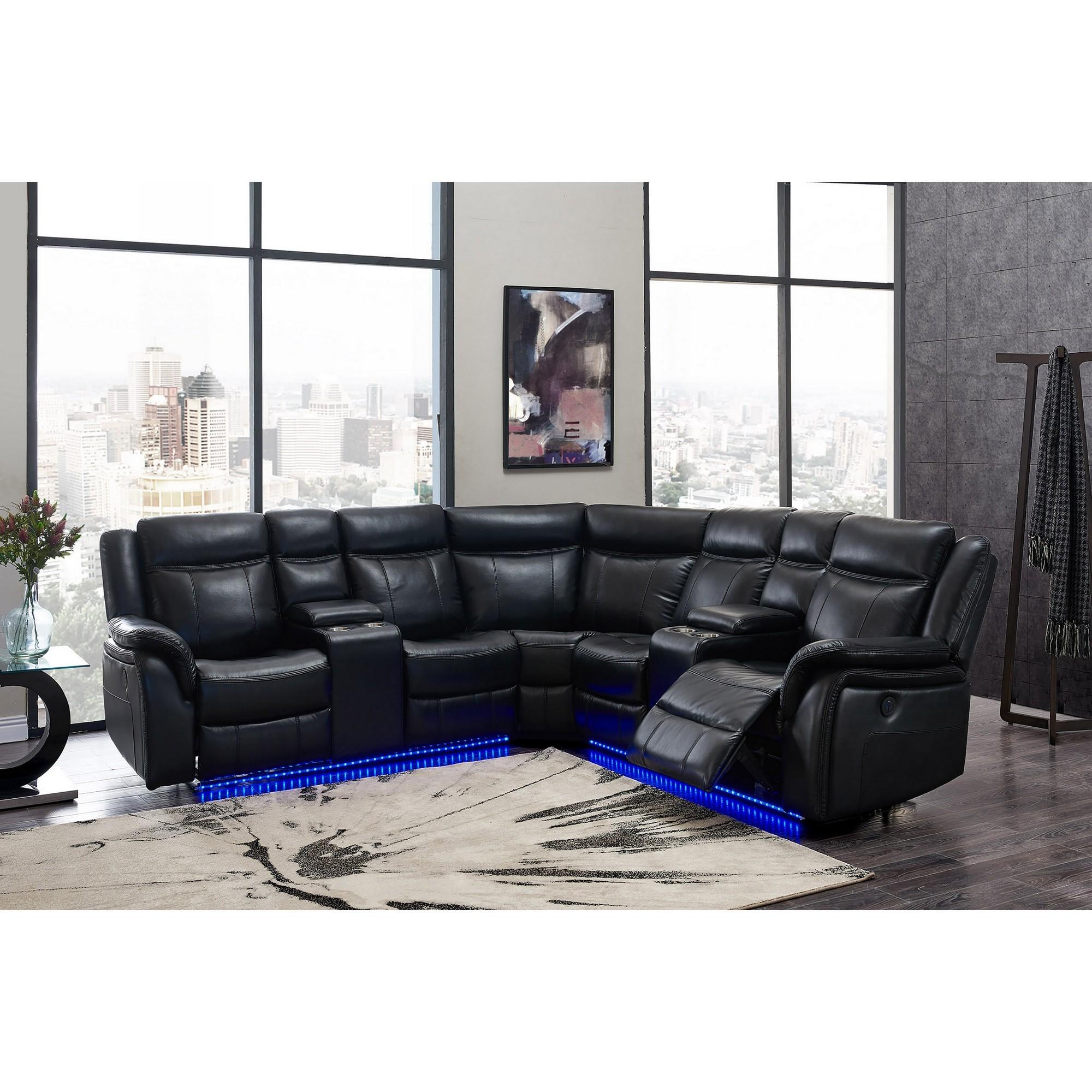 Power Reclining Sectional Sofa In Black Leather Air