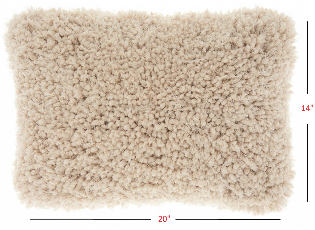 HomeRoots 100% Polyester Beige Knubby Plush Lumbar Throw Pillow