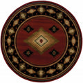 8 Round Red And Beige Ikat Pattern Area Rug