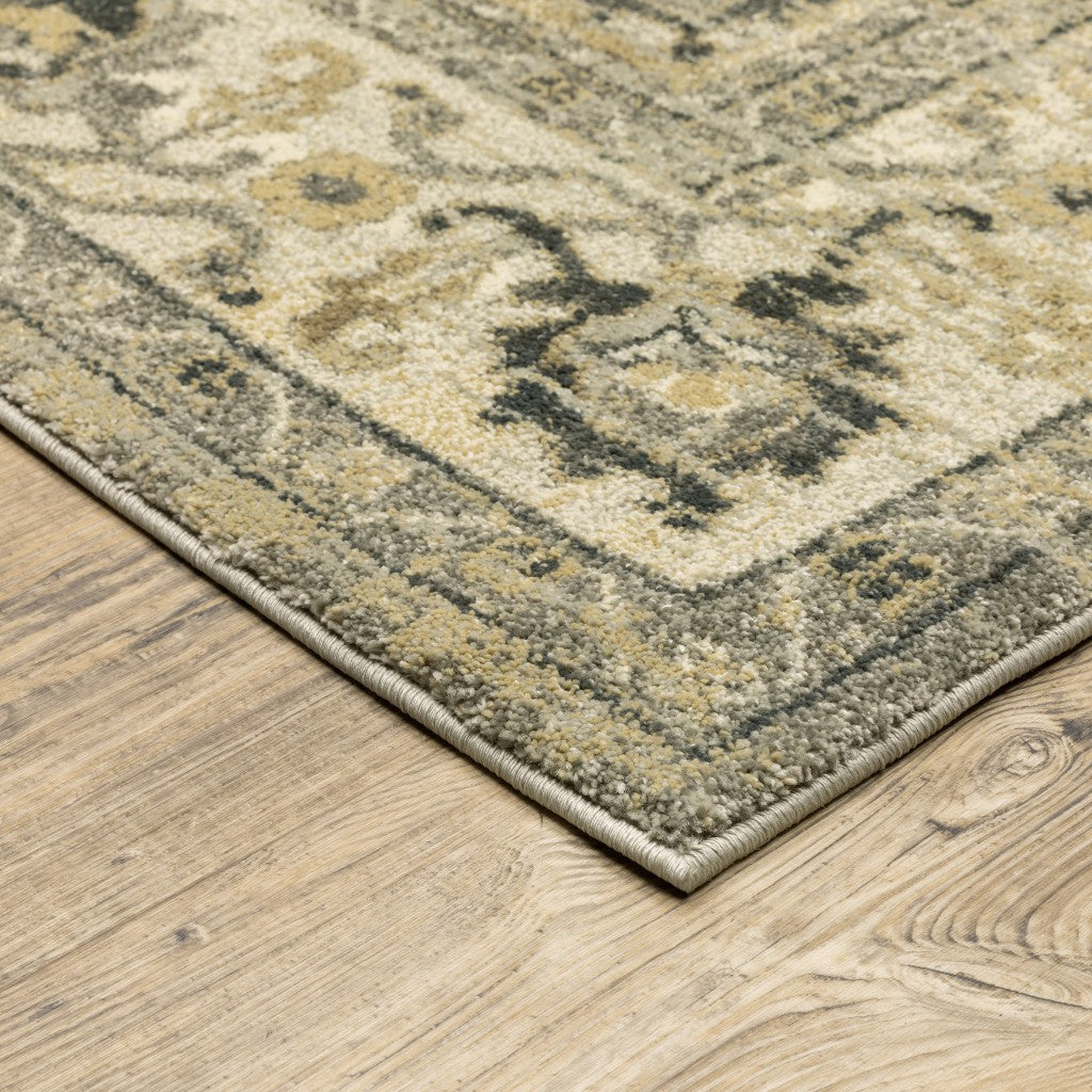 HomeRoots Polypropylene 2’ x 8’ Beige and Gray Traditional Medallion Indoor Runner Rug