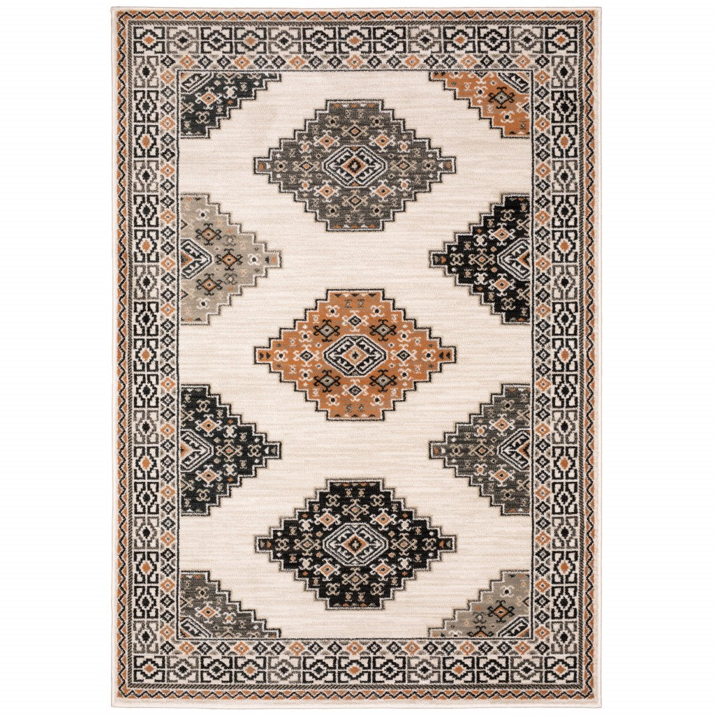 7 X 9 Abstract Ivory And Gray Geometric Indoor Area Rug