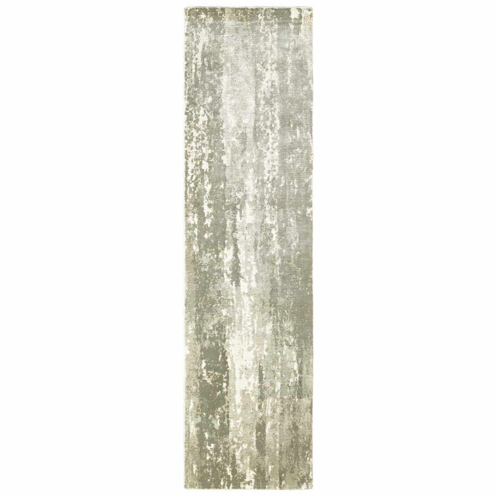 HomeRoots Grey Viscose 3’ x 10’ Gray and Ivory Abstract Splash Indoor Runner Rug