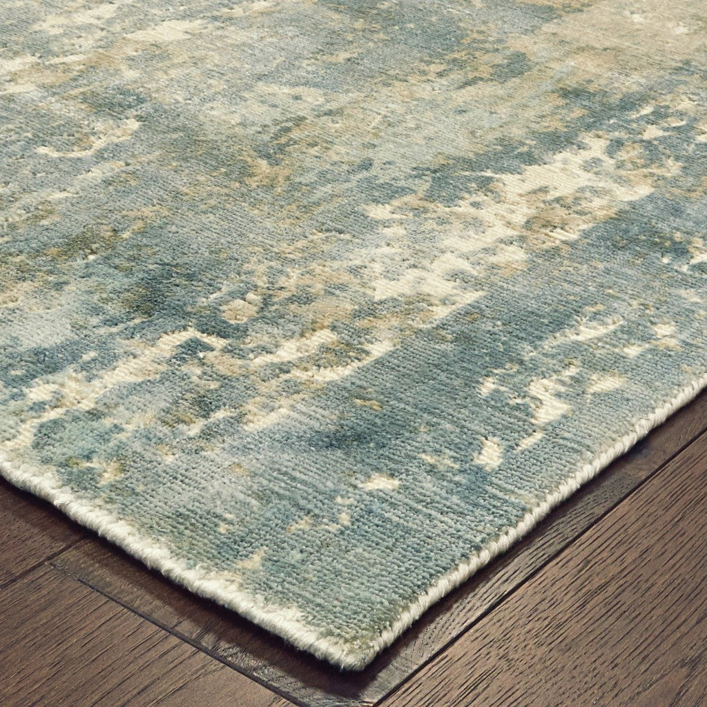 HomeRoots Viscose 6’ x 9’ Blue and Gray Abstract Splash Indoor Area Rug