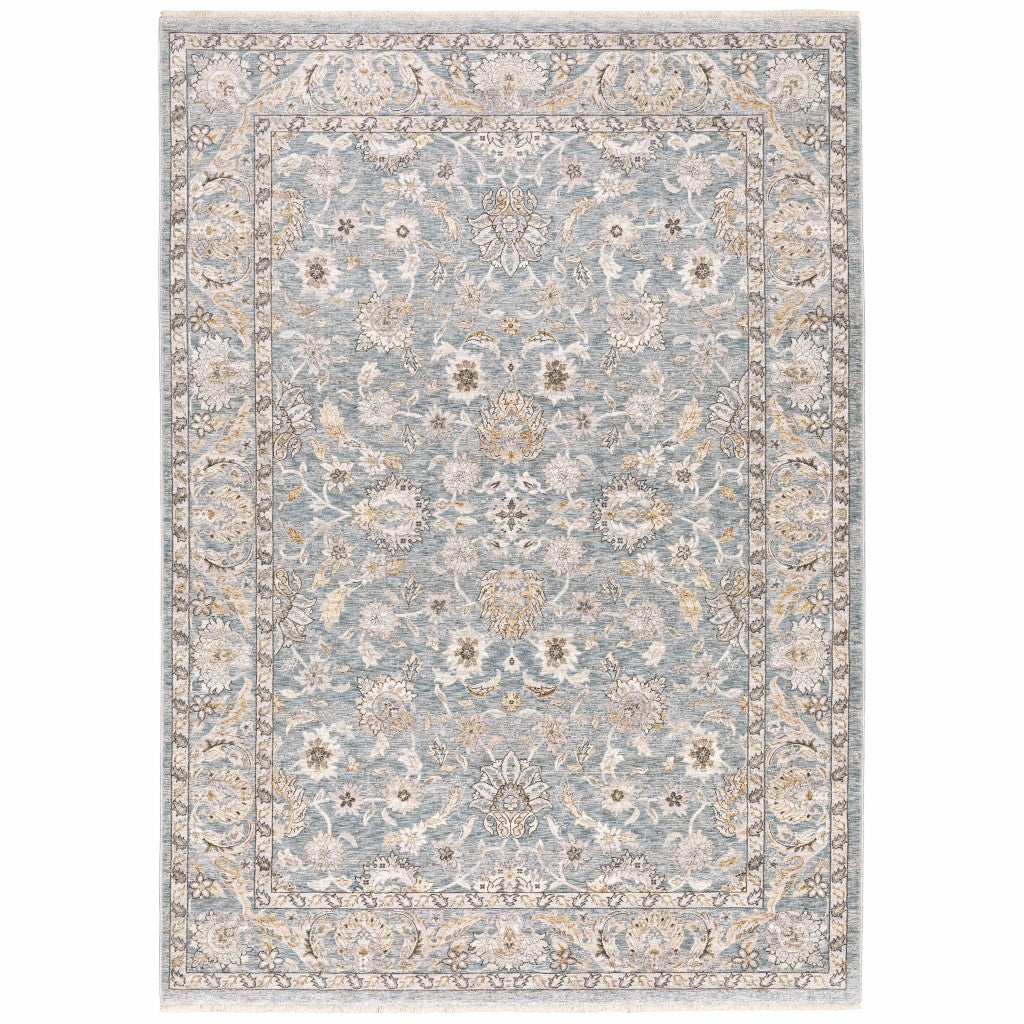HomeRoots Polyester 2' x 3' Blue Ivory Machine Woven Floral Oriental Indoor Area Rug