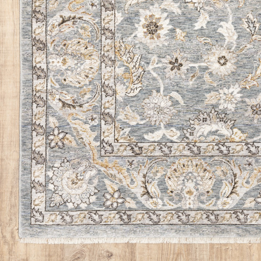 HomeRoots Polyester 2' x 3' Blue Ivory Machine Woven Floral Oriental Indoor Area Rug