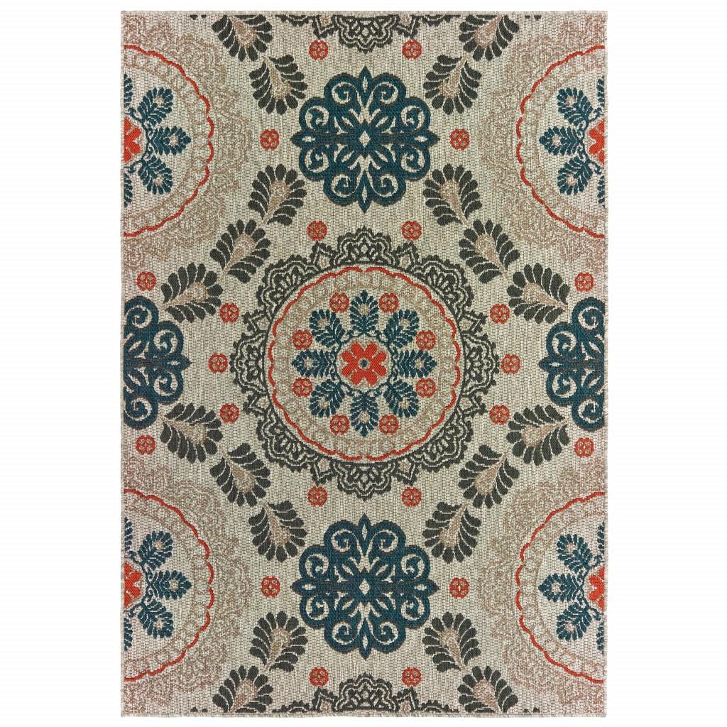 3 X 5 Grey Blue Floral Indoor Outdoor Area Rug