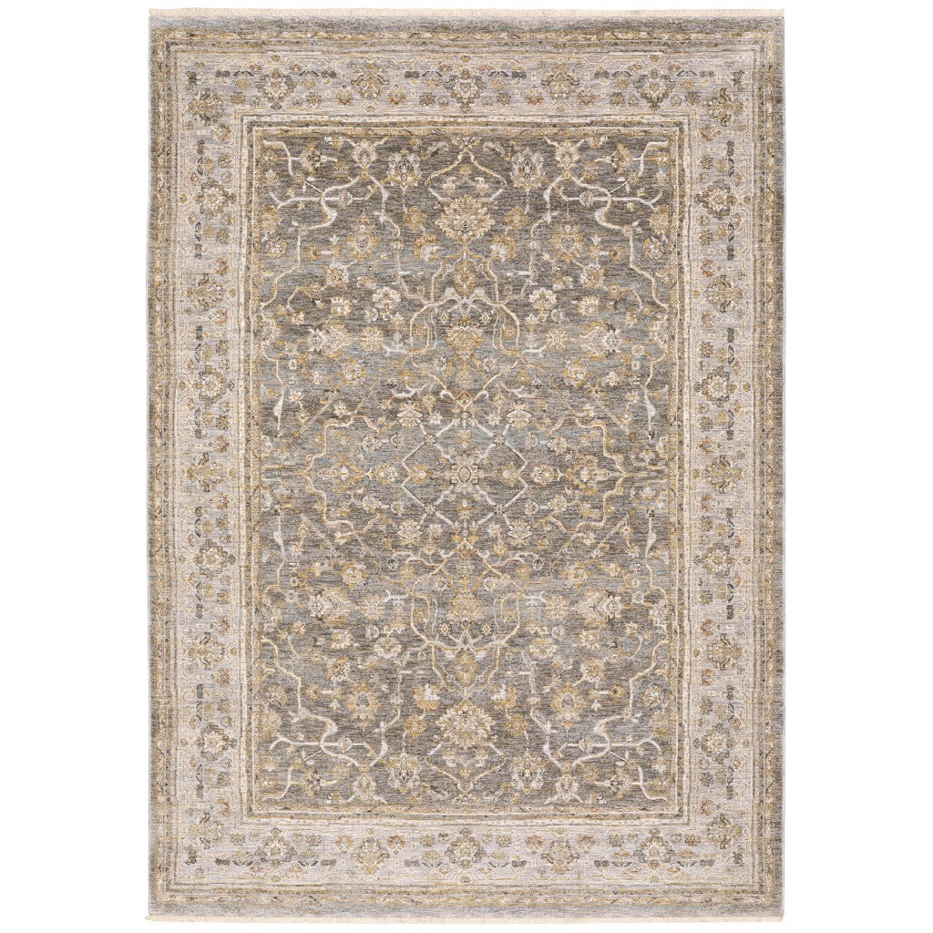 HomeRoots Polyester 2' x 3' Beige Grey Machine Woven Oriental Indoor Area Rug