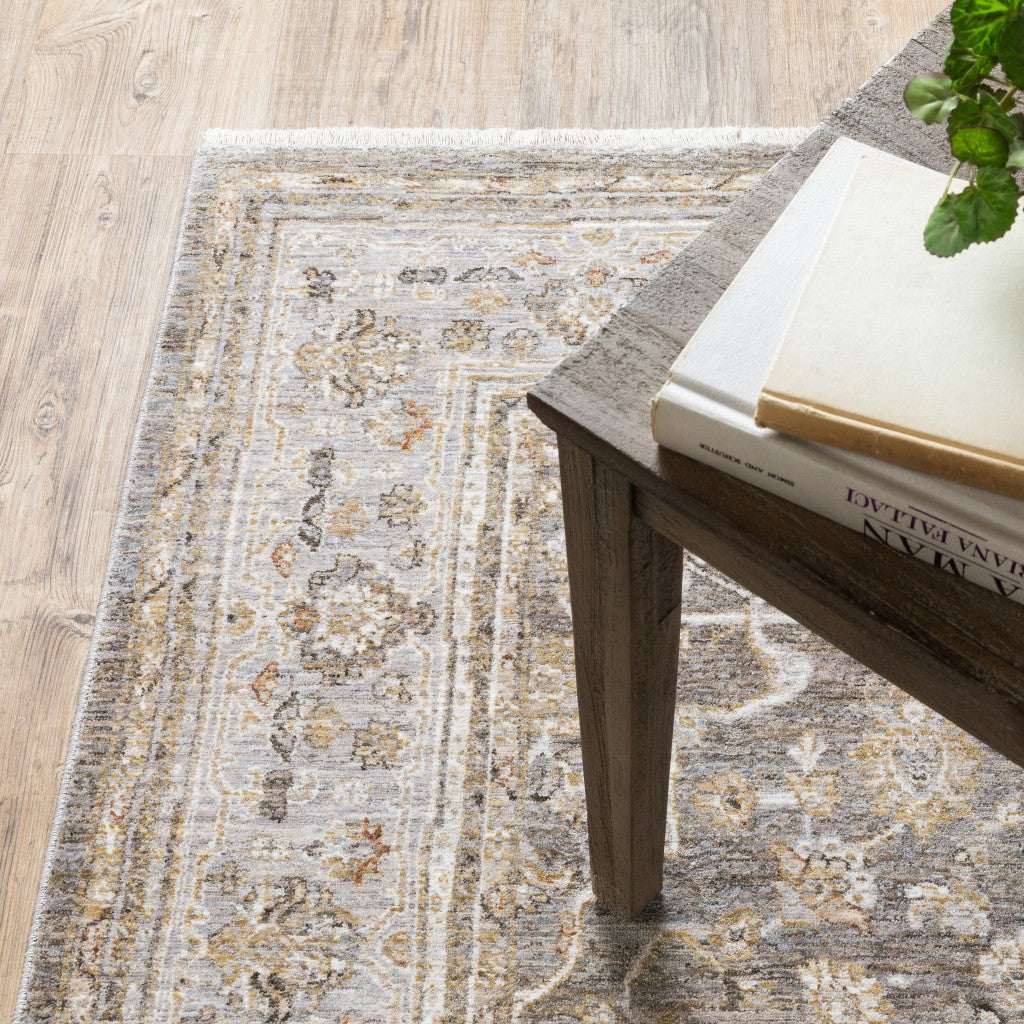 HomeRoots Polyester 3' X 5' Beige Grey Machine Woven Oriental Indoor Arean Rug