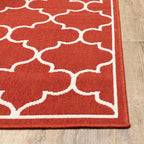 HomeRoots Polypropylene 2’x8’ Red and Ivory Trellis Indoor Outdoor Runner Rug