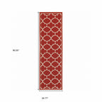 HomeRoots Polypropylene 2’x8’ Red and Ivory Trellis Indoor Outdoor Runner Rug