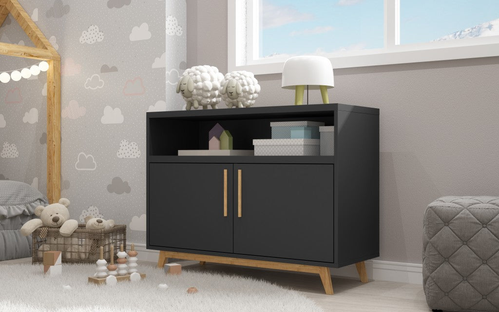 Modern Black And Natural Two Door Console Table