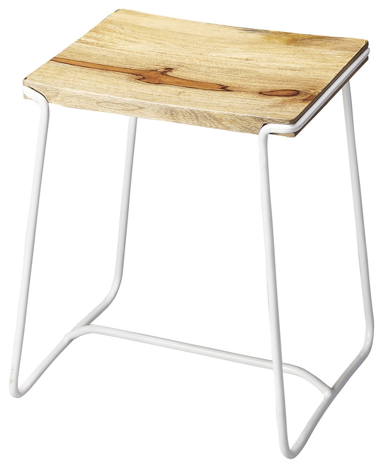 Sleek Wood And White Metal Counter Stool
