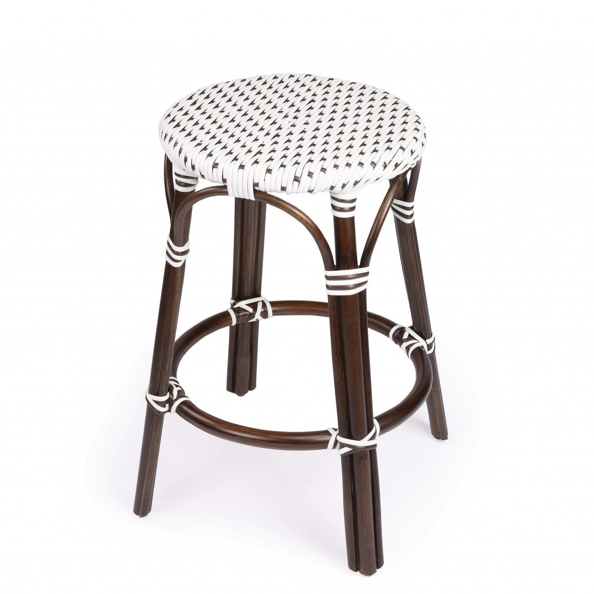 Brown And White Rattan Counter Stool