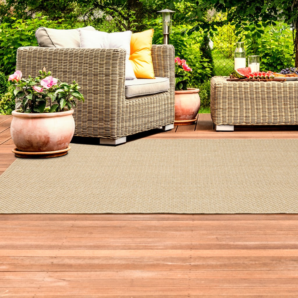HomeRoots Polypropylene 4’x6’ Solid Sand Beige Indoor Outdoor Area Rug