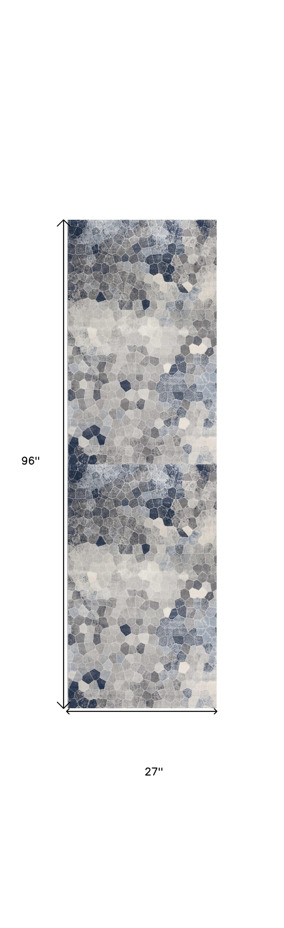 HomeRoots 100% Polypropylene 2’ x 8’ Navy Blue Cobblestone Pattern Runner Rug