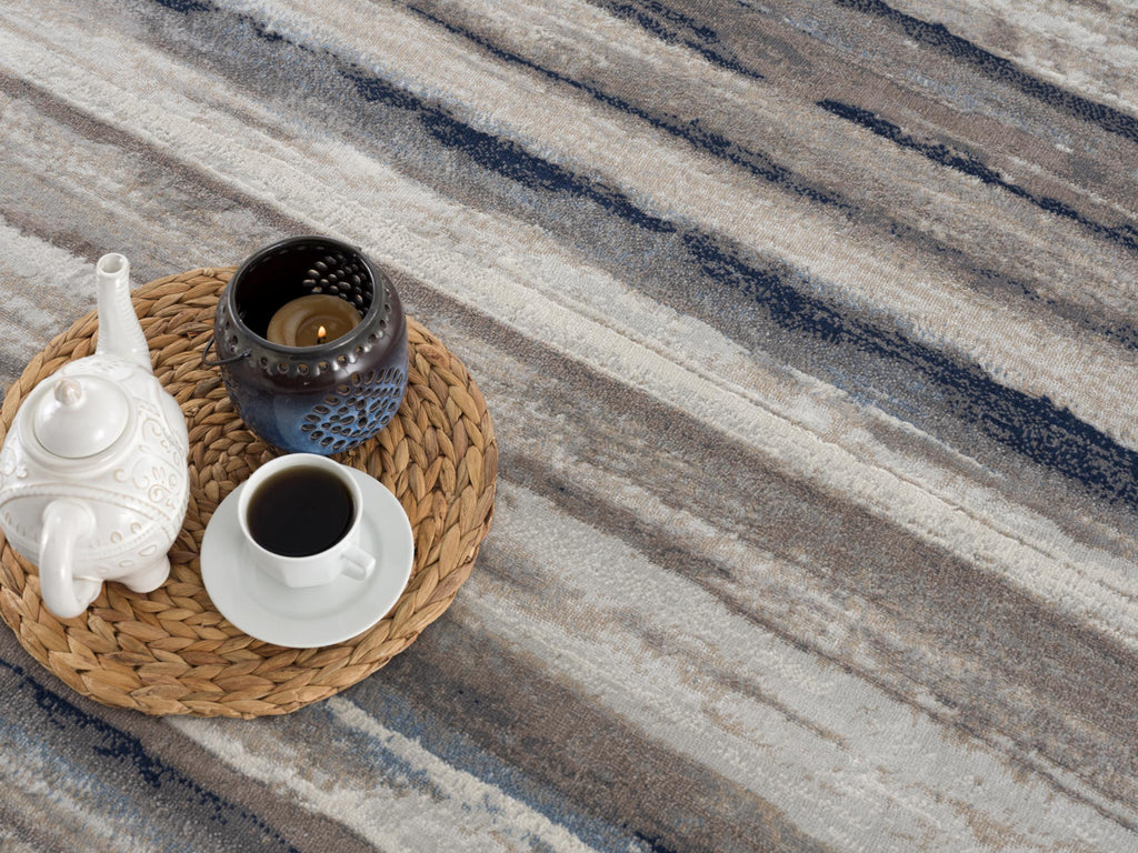 HomeRoots 100% Polypropylene 2’ x 8’ Blue and Beige Distressed Stripes Runner Rug