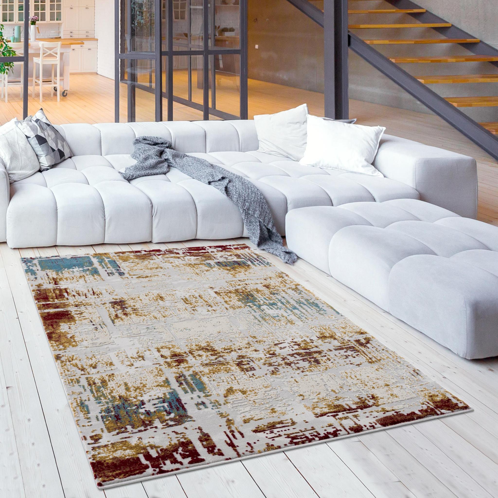 8 X 11 Abstract Beige And Gold Modern Area Rug