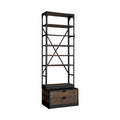 Black Metal Shelving Unit With Dark Brown Storage