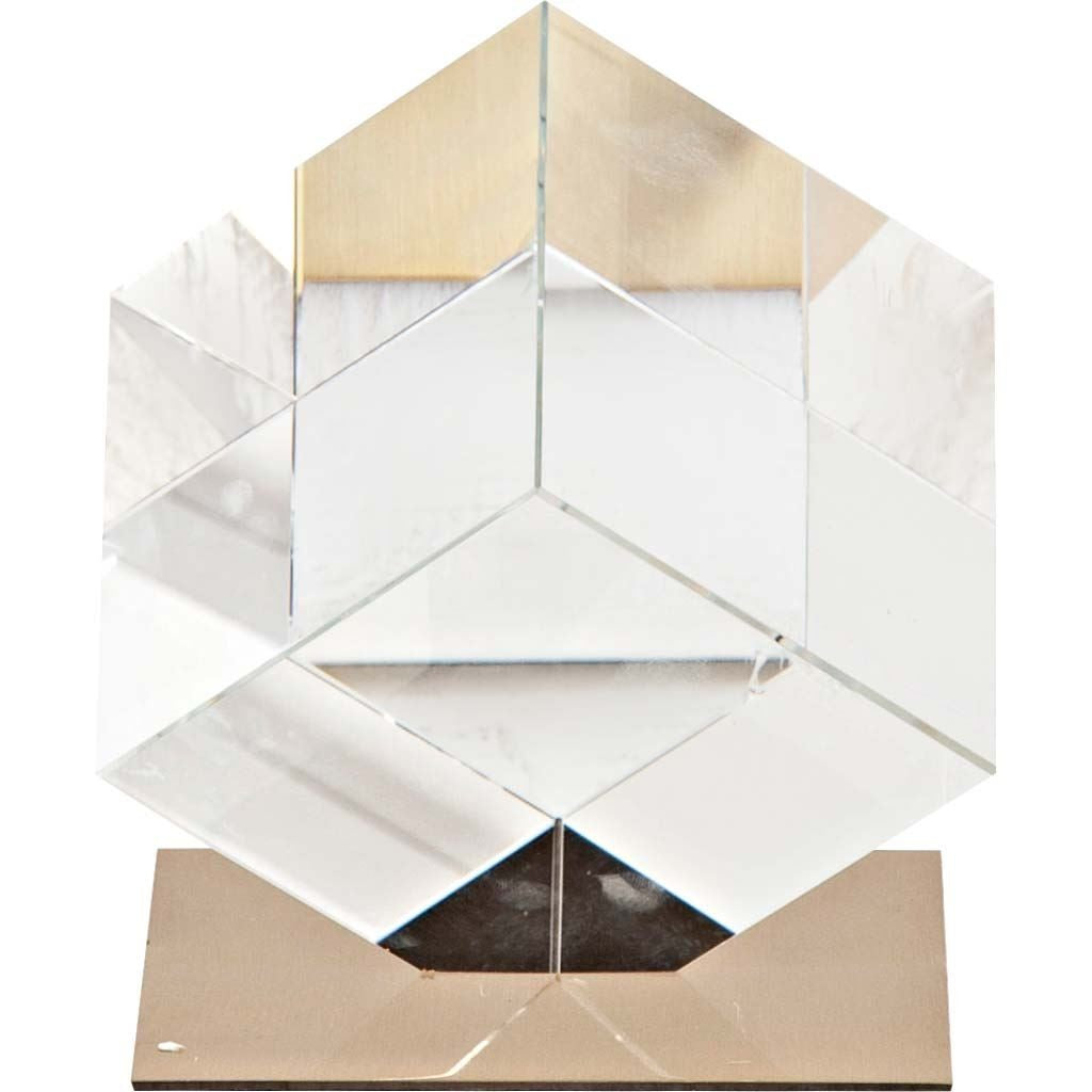 6 Optical Glass Cube And Gold Sculpture