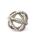 9 White Wooden Bead And Gold Orb Sculpture
