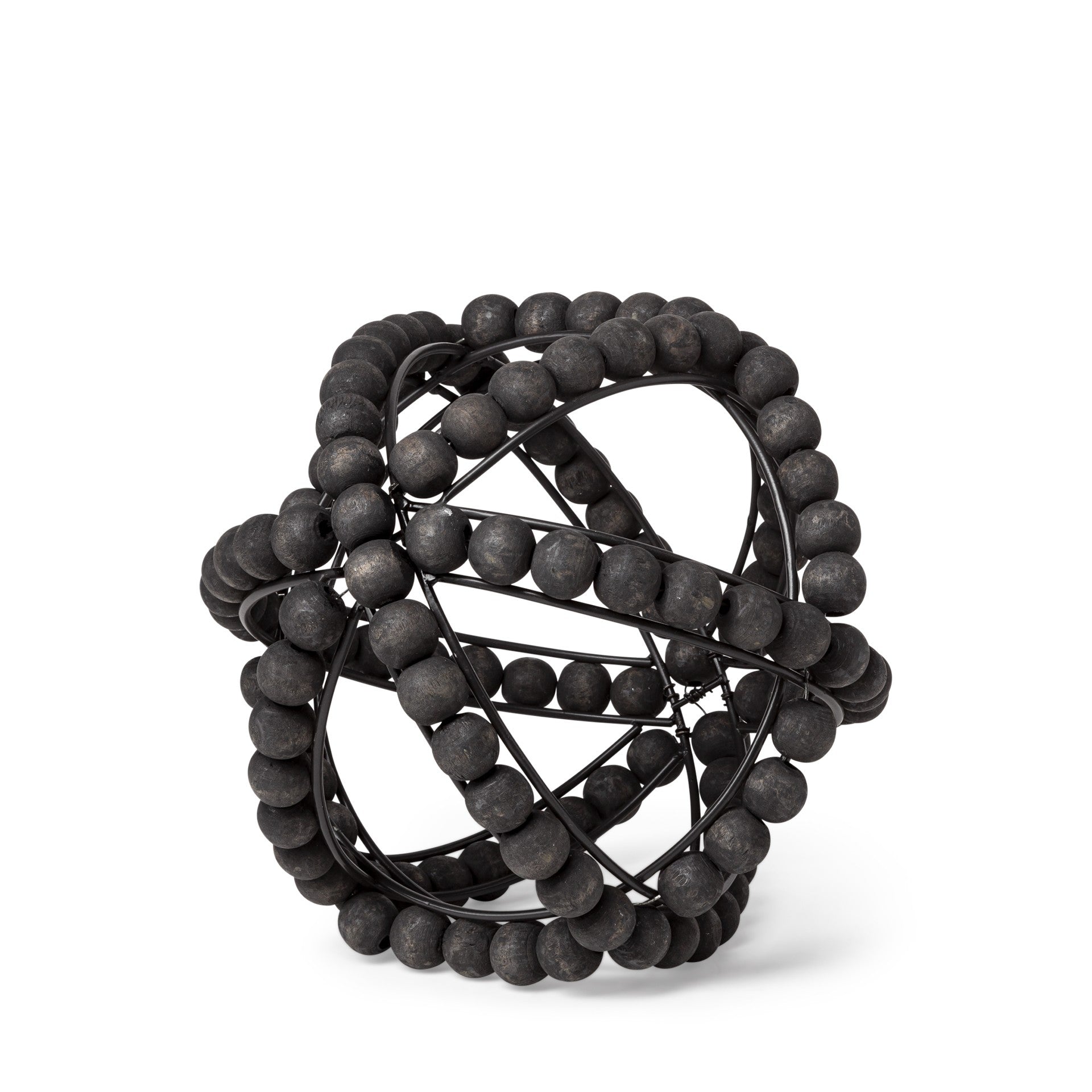 9 Black Wooden Bead And Metal Orb Sculpture