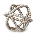 11 White Wood Bead And Gold Orb Sculpture