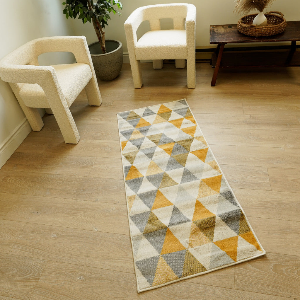 2 X 8 Yellow Triangular Lattice Runner Rug