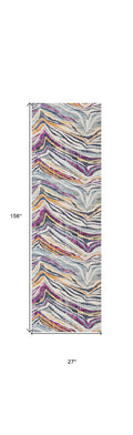 2 X 13 Blue And Gold Zebra Pattern Runner Rug