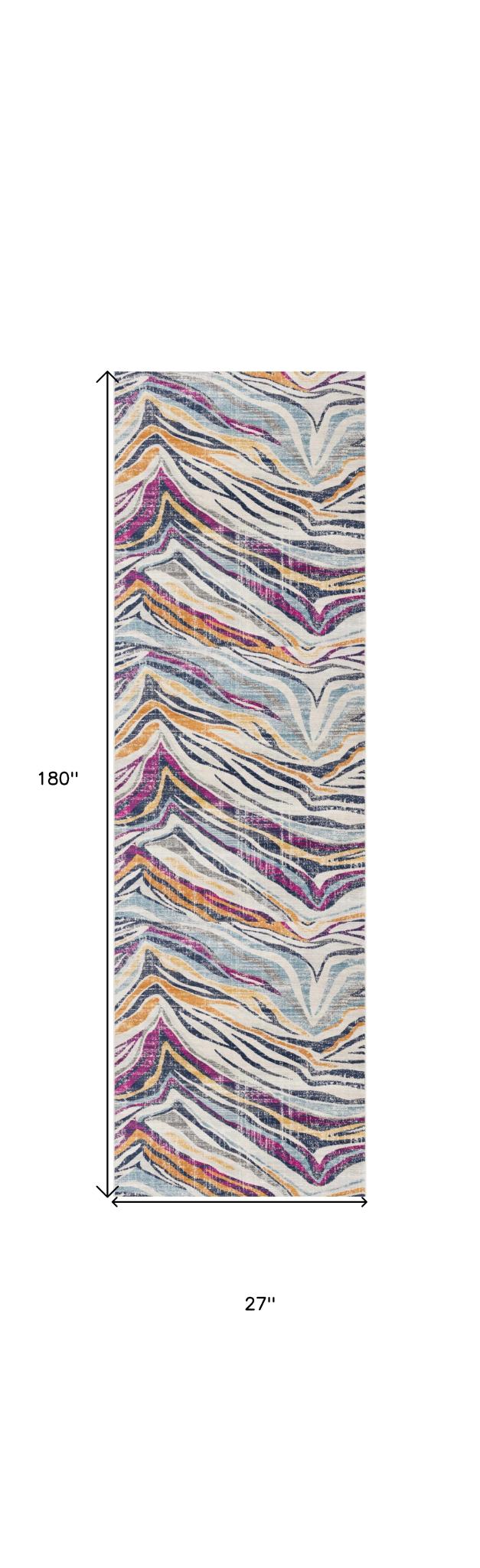 2 X 15 Blue And Gold Zebra Pattern Runner Rug