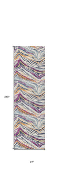 2 X 20 Blue And Gold Zebra Pattern Runner Rug