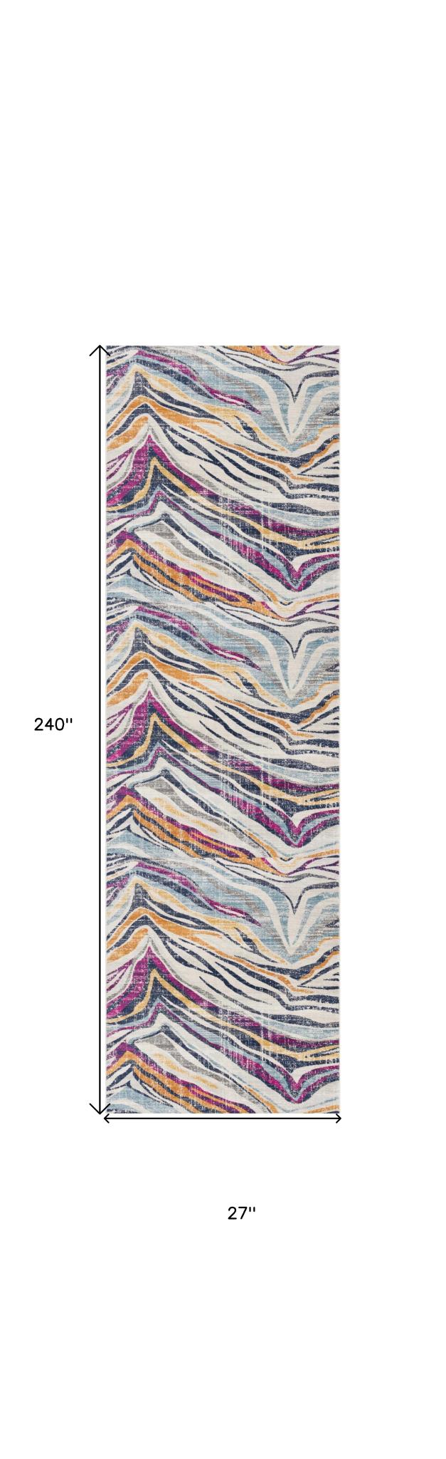 2 X 20 Blue And Gold Zebra Pattern Runner Rug