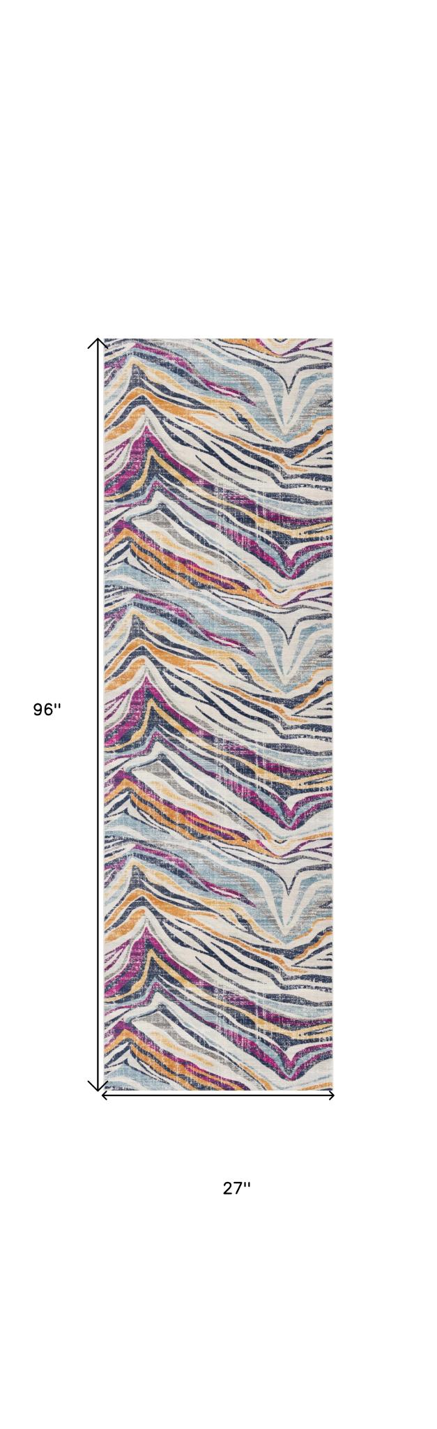 2 X 8 Blue And Gold Zebra Pattern Runner Rug
