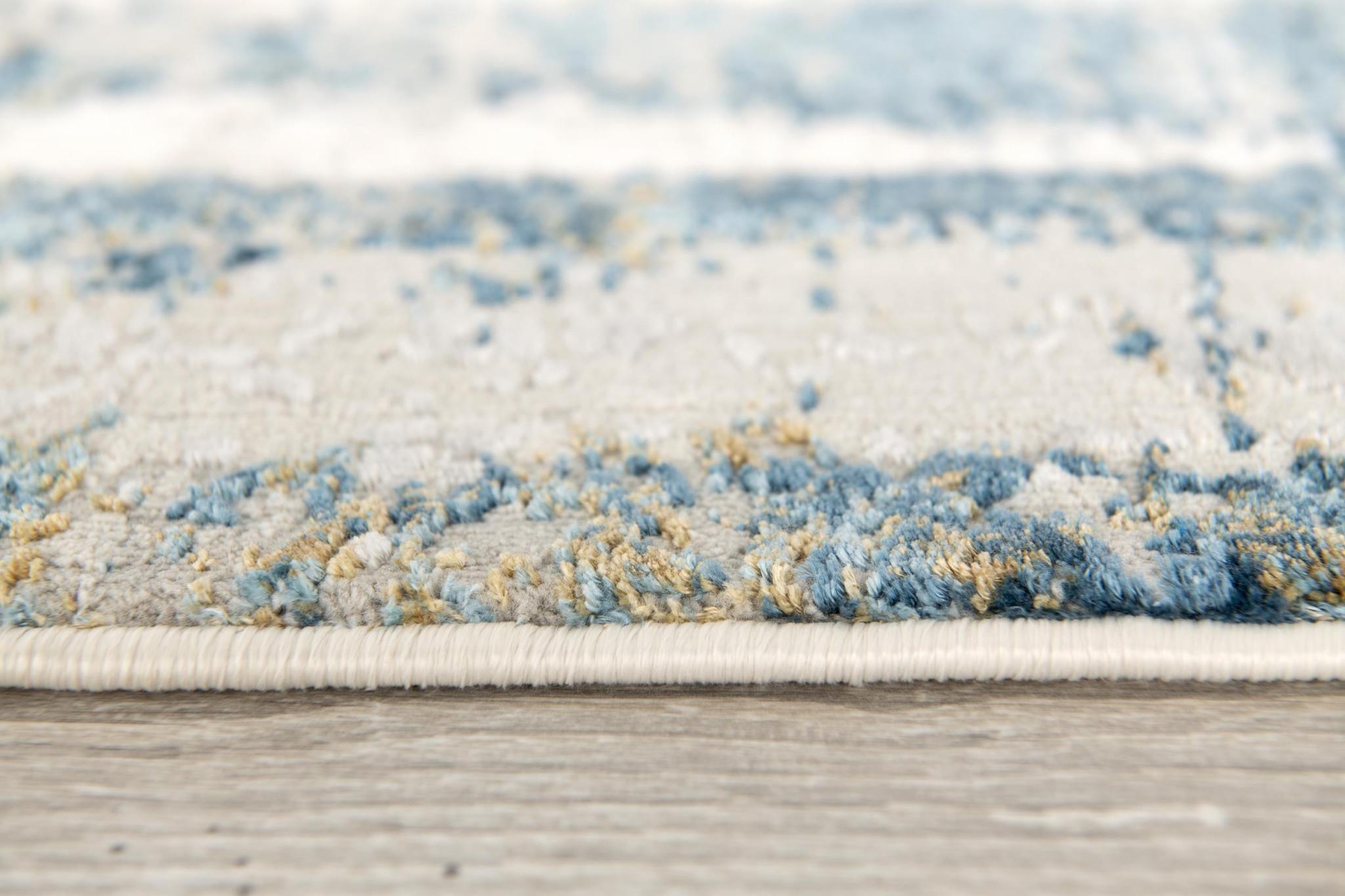 4 X 6 Ivory And Blue Abstract Distressed Area Rug