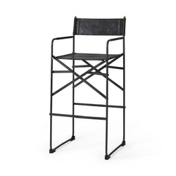 Black Leather Directors Chair Bar Stool