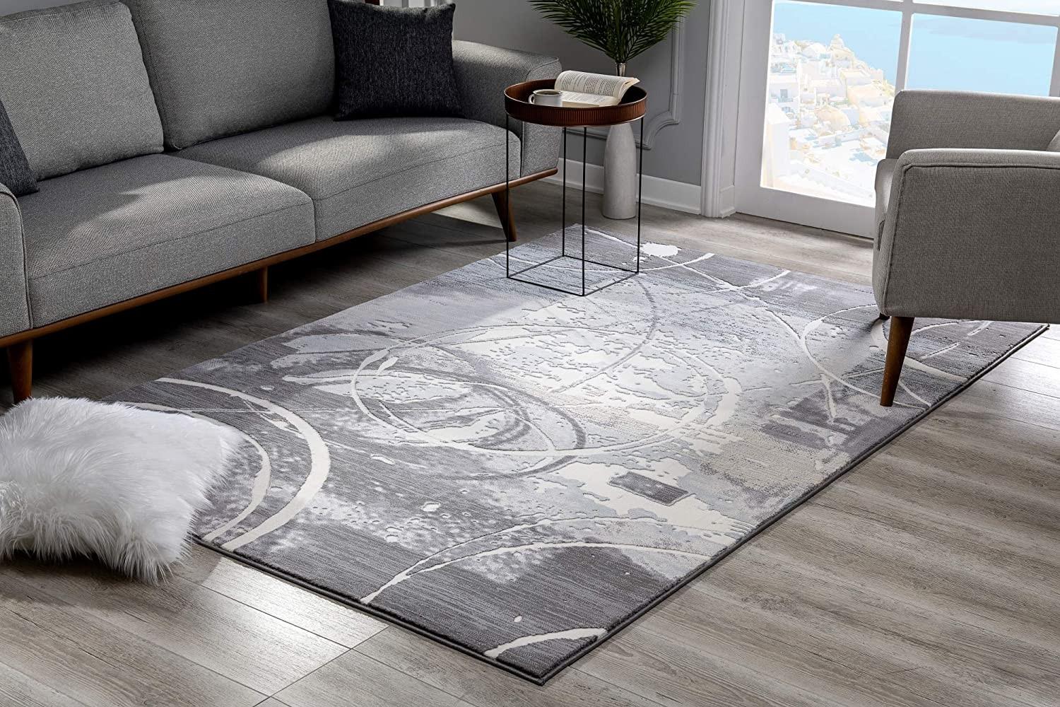 8 X 11 Gray Abstract Splatter Area Rug