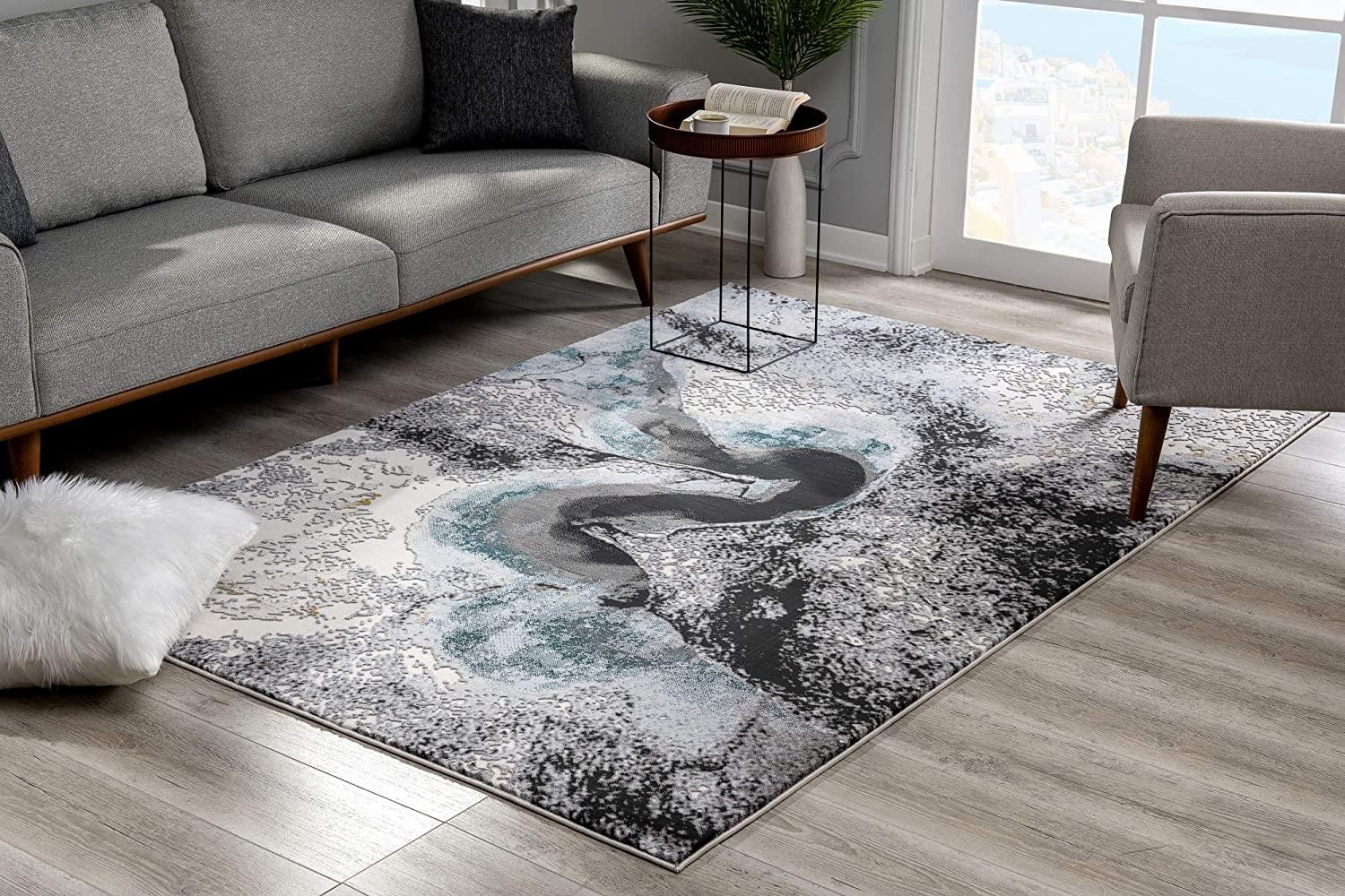 8 X 11 Black And Gray Abstract Whirlpool Area Rug