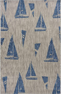5 X 7 Gray Sailboat Indoor Outdoor Area Rug