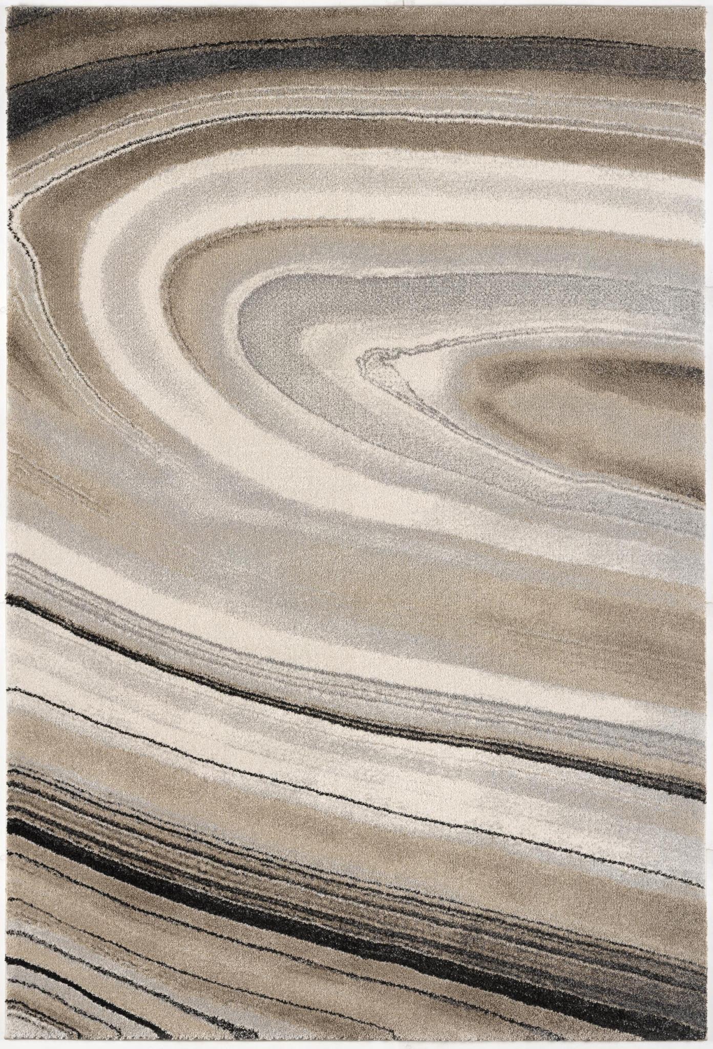 7 x 10 Cream and Tan Abstract Marble Area Rug