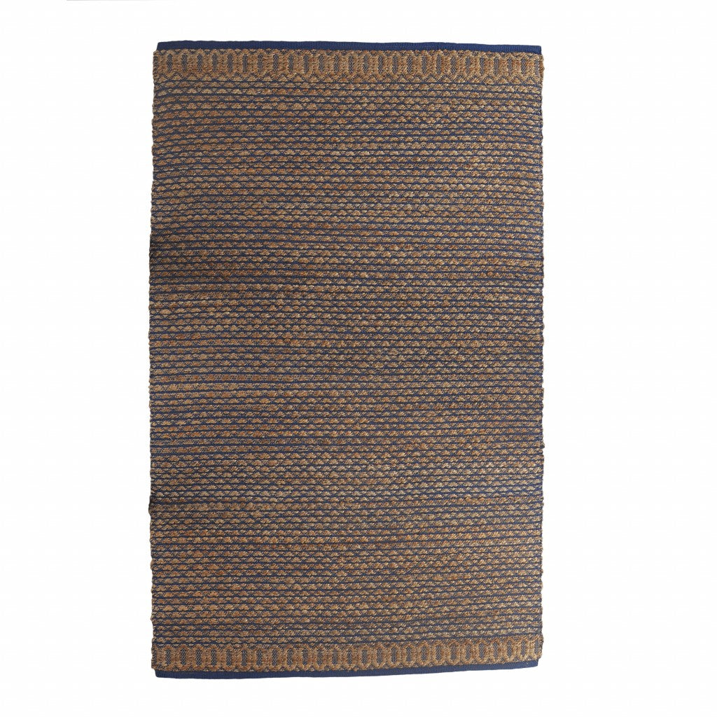 8 x 10 Tan and Blue Detailed Lattice Area Rug