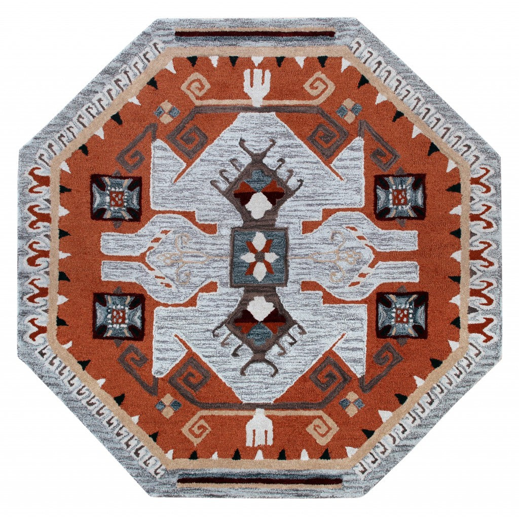 4 Round Terracotta Tribal Area Rug