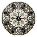 5 Round Gray and White Floral Medallion Area Rug