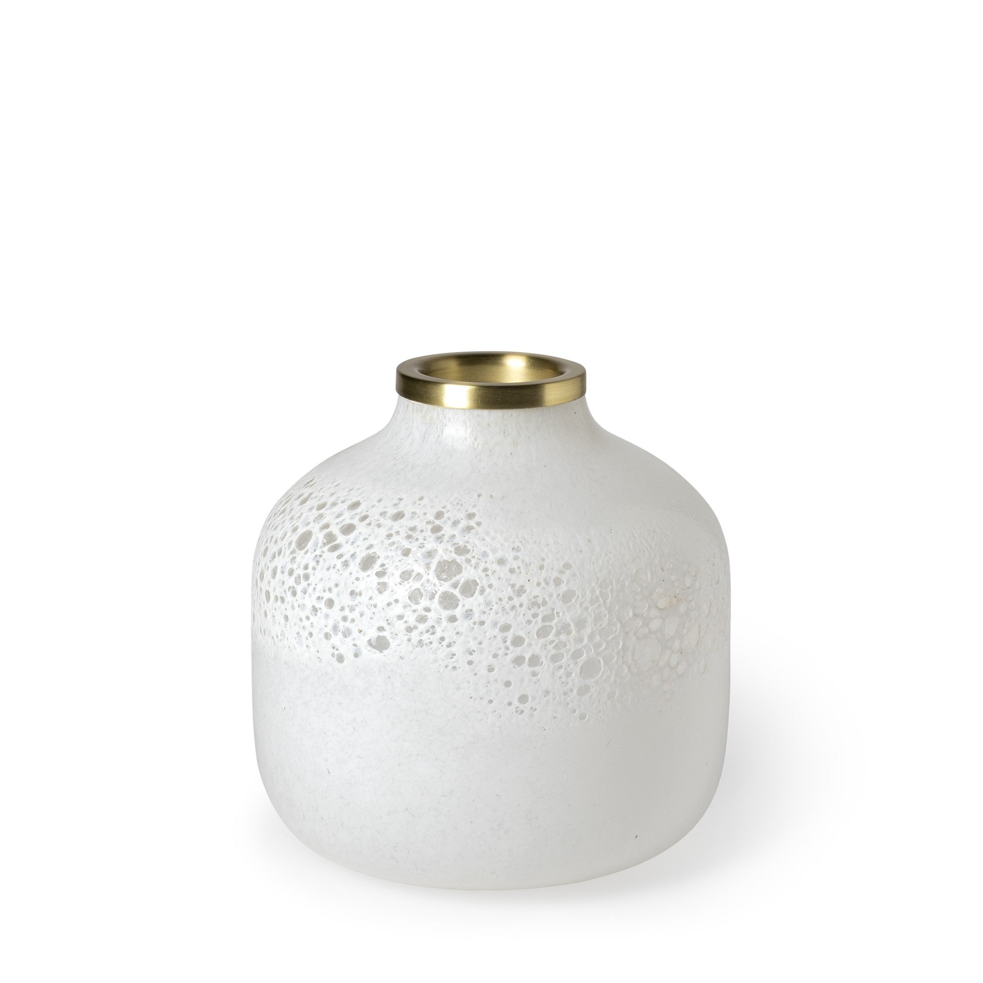 8 Modern Pearl White Gold Rim Rounded Square Glass Vase