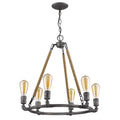 Grayson 6-Light Antique Gray Chandelier With Jute Wrapped Uprights