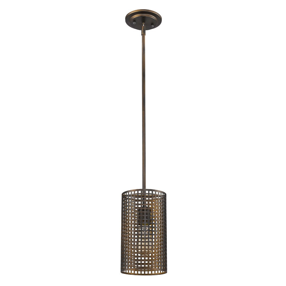 Bronze Metal Hanging Light with Mesh Shade