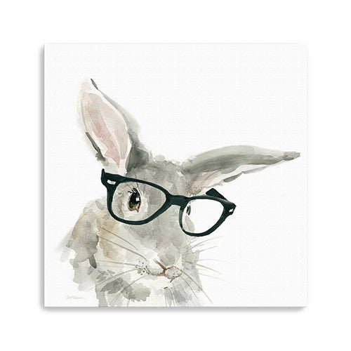 30 x 30 Watercolor Cutie Rabbit in Glasses Canvas Wall Art
