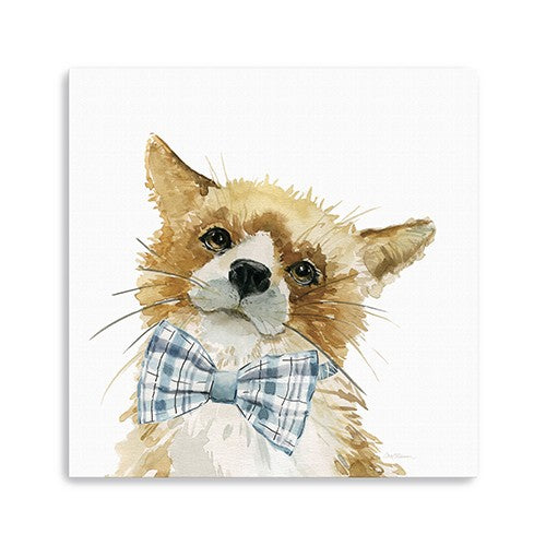 30 x 30 Watercolor Cutie Bow Tie Fox Canvas Wall Art