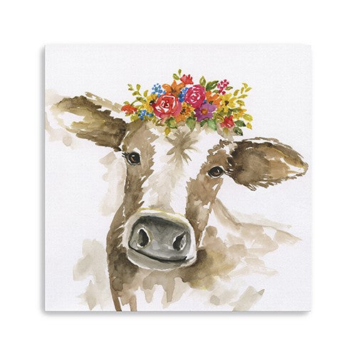 20 Watercolor Floral Cow Canvas Wall Art